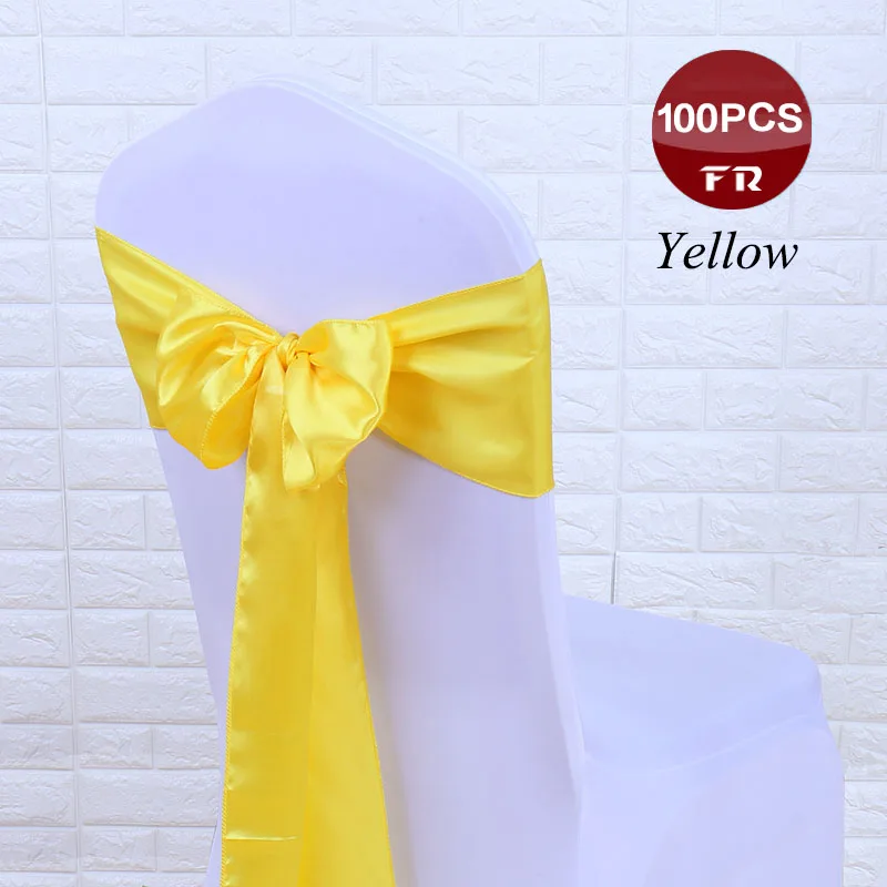 Упаковка из 100 атласная лента на стул бант Галстуки Для Свадьба Вечерние события украшение стула - Цвет: Yellow