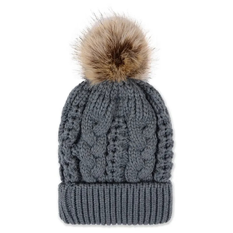 

winter new big wool ball hat for women Ma pattern wool soft and comfortable hat double thick warm thread knit hats