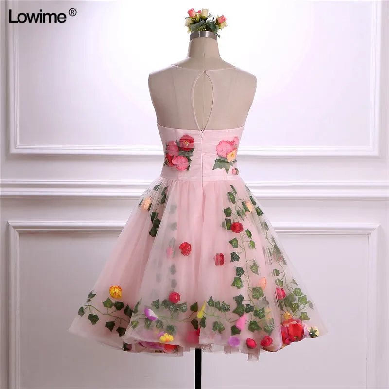 2018 New Arrival Scoop A Line Cocktial Dresses Handmade Flower Short vestidos Cocktail Dress (4)