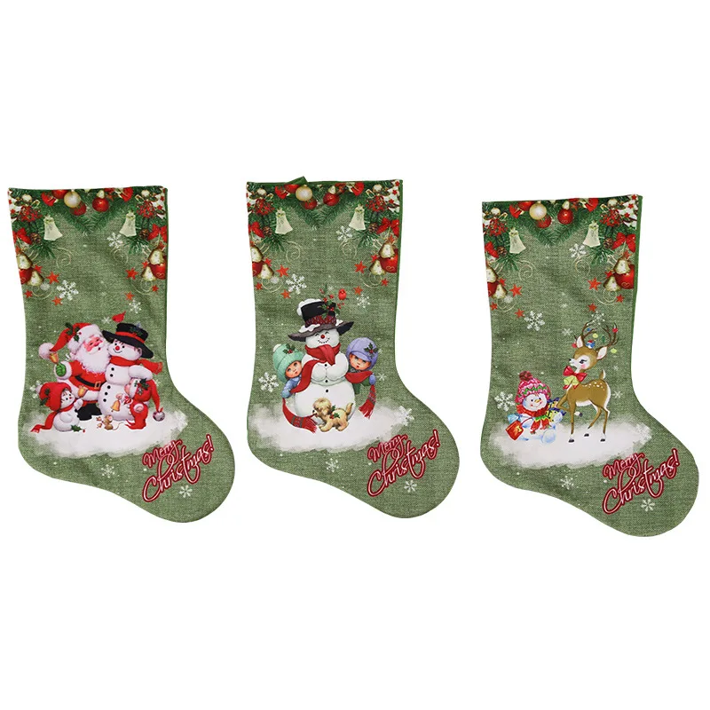 

Green Christmas Big Socks Gift Bag Christmas Ornament Printing Candy Socks Ornaments Tree Gift Bag