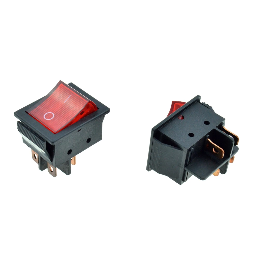 

30A 250VAC Red Light High Current Electric Welder Rocker Boat Switch DPST 4 Pins 2 Positions ON/OFF 35x25mm Snap-in Panel Mount