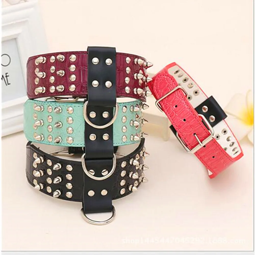 Durable Large Big Dog Leash Collar For PitBull Mastiff Bully Boxer And Medium Dogs Faux Crocodile Leather Rhinestone Studded | Дом и сад