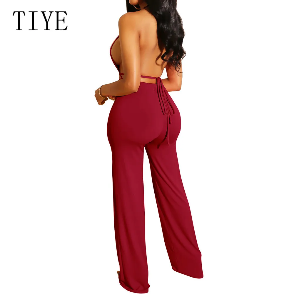 TIYE Sexy Backless Lace Up Bodycon Jumpsuit Women Deep V Neck Sleeveless Party Club Bodysuit Summer Skinny Playsuits Overalls TIYE Sexy Backless Lace Up Bodycon Jumpsuit Women Deep V Neck Sleeveless Party Club Bodysuit Summer Skinny Playsuits Overalls