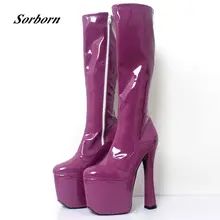 Sorbern/пикантные женские сапоги на очень высоком каблуке 20 см; женские высокие сапоги до колена на массивном каблуке и платформе