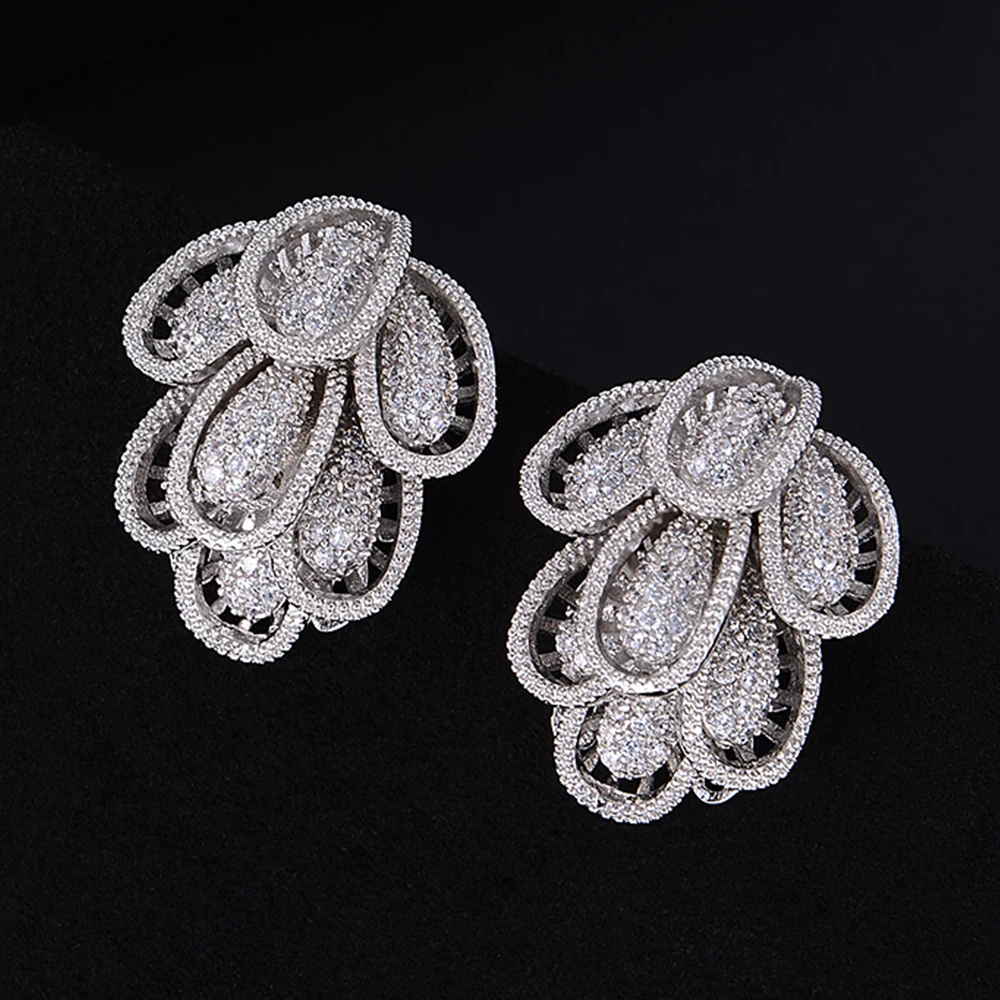 

missvikki Luxury Elegant Fashion Shiny Stud Earring Bridal Wedding Party Jewelry Statement Women Earrings Full Cubic Zirconia