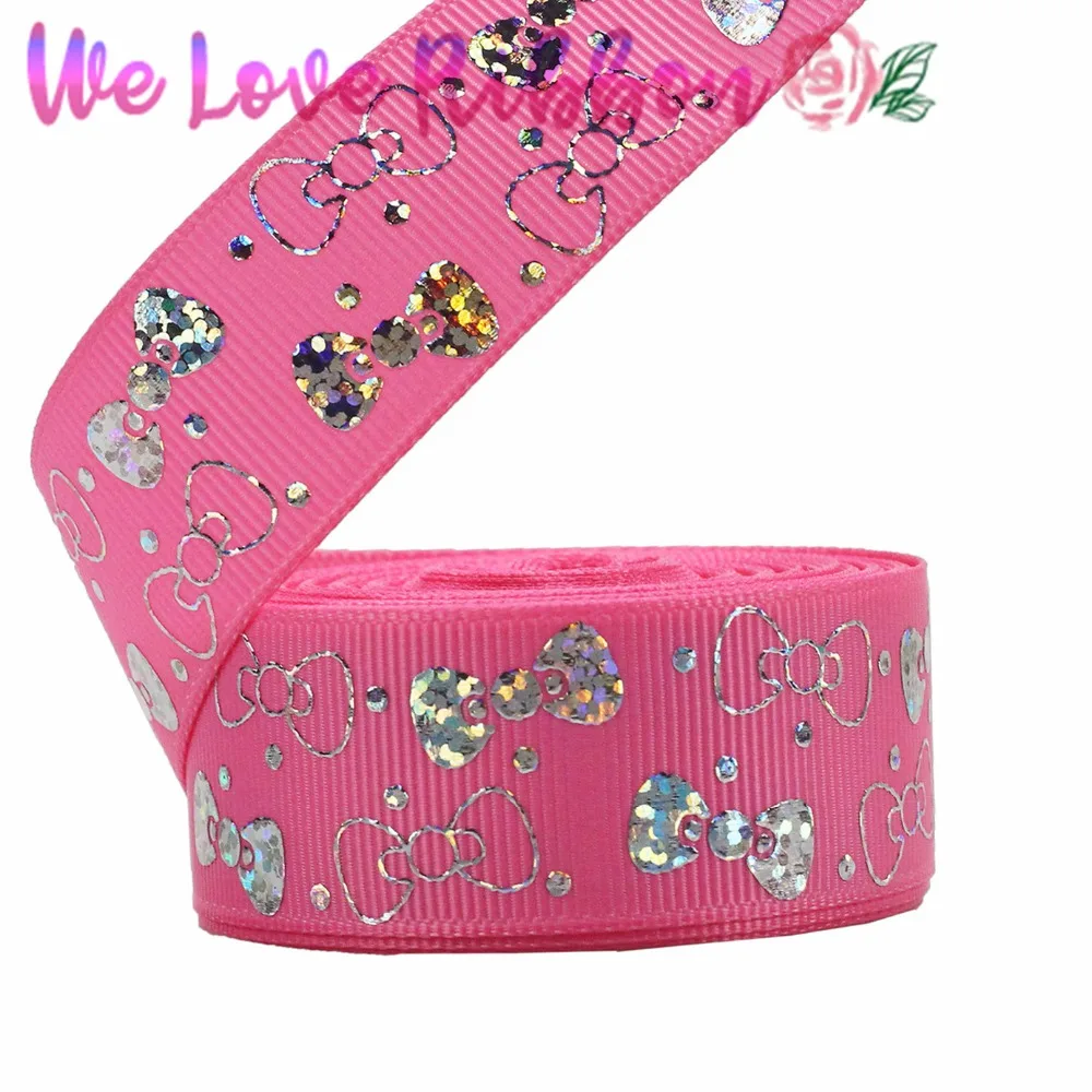 1 &quot25 мм Bowknots &amp Dots Серебряная голограмма фольга твердая цветная корсажная лента