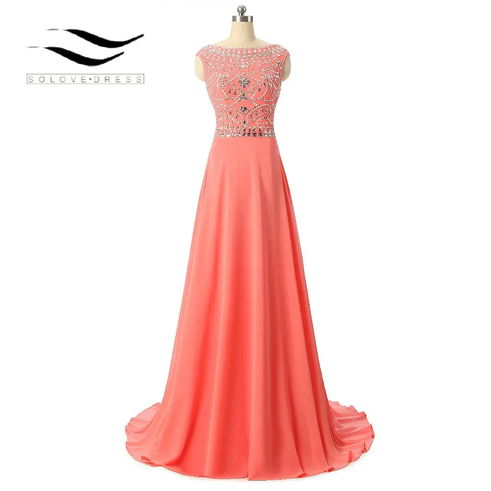 

Solvedress Womens A Line Floor-Length Formal Long Evening Dress Crystal Beaded Evening Gown O-Neck Vestidos De festa (SLE07)