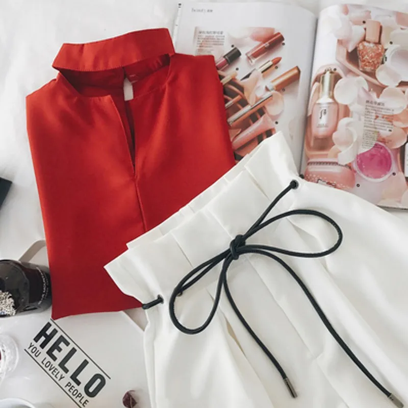 

2018 Women Set Two Piece Set Fashion Summer Top and Shorts Crop Top suit Drawstring Short Pants Women's tracksuits