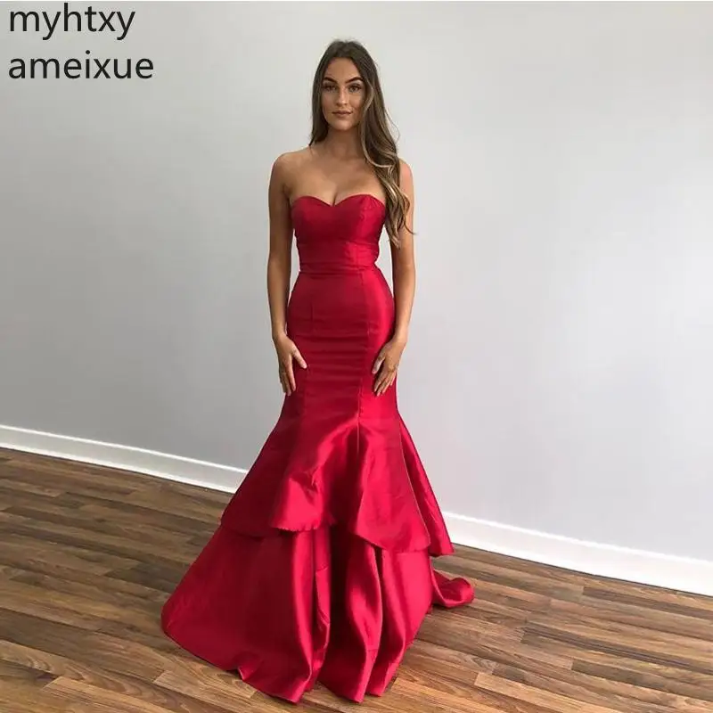 

Elegant Mermaid Red Plus Size Prom Dresses Tiered Skirt Floor Length Women Formal Party Dress Burgundy Special Occasion Gowns