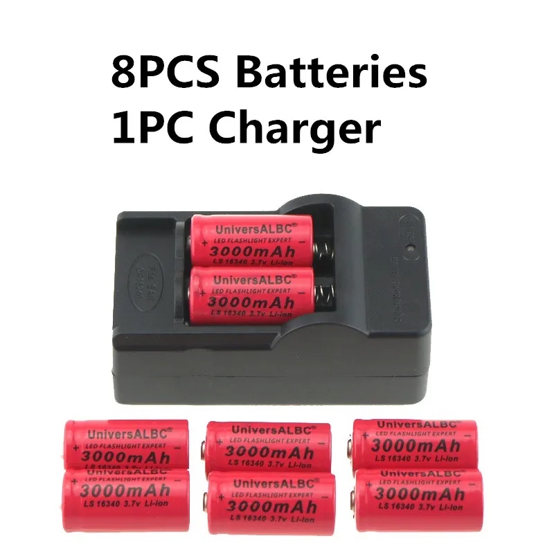 3000mAh перезаряжаемая 3,7 V литий-ионная 16340 батарея CR123A батарея для светодиодный фонарик дорожное настенное зарядное устройство для батареи 16340 CR123A - Цвет: 8PCS Set