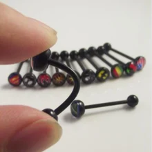 Цельнокроеное платье 1,6X18X7/5 мм черный мягкий логотип язык кольцо Лабрет Серебристые Акриловые гибкий язык кольцо для сосков штанга для пирсинга