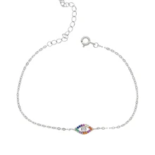 Цветной, 925 пробы, сглаза, серебряный браслет с радугой, CZ, звено цепи для женщин и девушек, нежные, модные ювелирные изделия