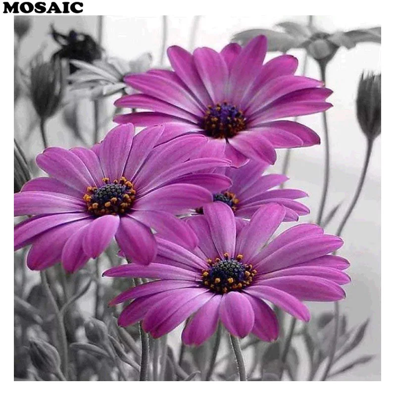 5D Full Diamond Painting DIY Embroidery Flower Lilac Daisies Cross Stitch Mosaic
