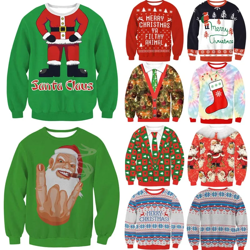 Осенне-зимние рождественские пуловеры, Женский Рождественский уродливый свитер, Санта-дерево, снежинка, свитер с длинным рукавом, женские туники, топы