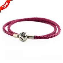 Europea Amuletos Rosa pulseras de cuero y Collares para las mujeres 100% plata esterlina 925 estrella cielo cierre fandola