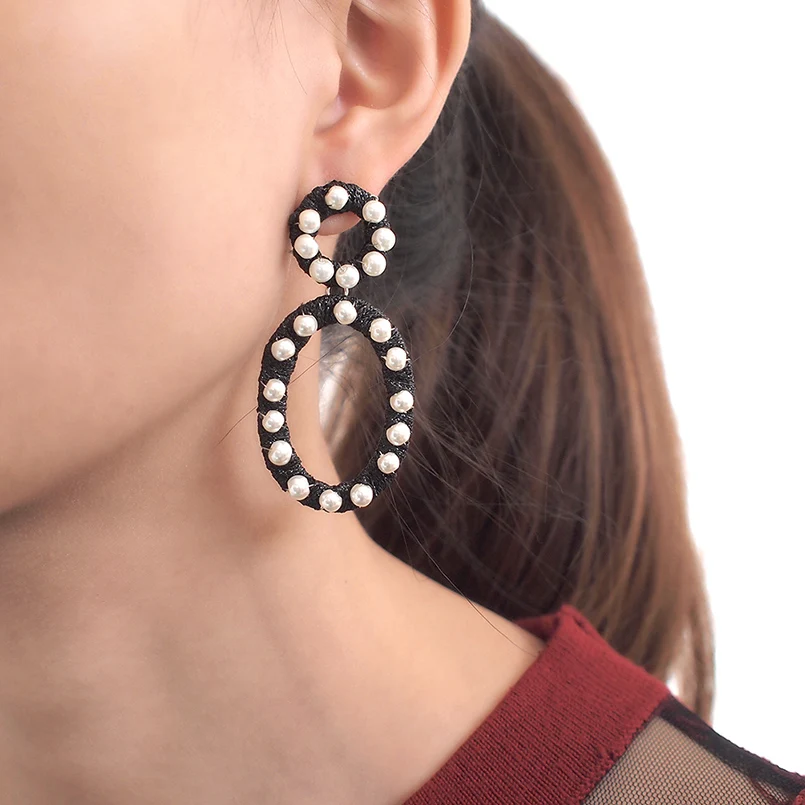 MANILAI Imitation Pearl Dangle Earrings Fashion Silk Thread Wrap Alloy Statement Earrings For Women Charm Jewelry Accessories
