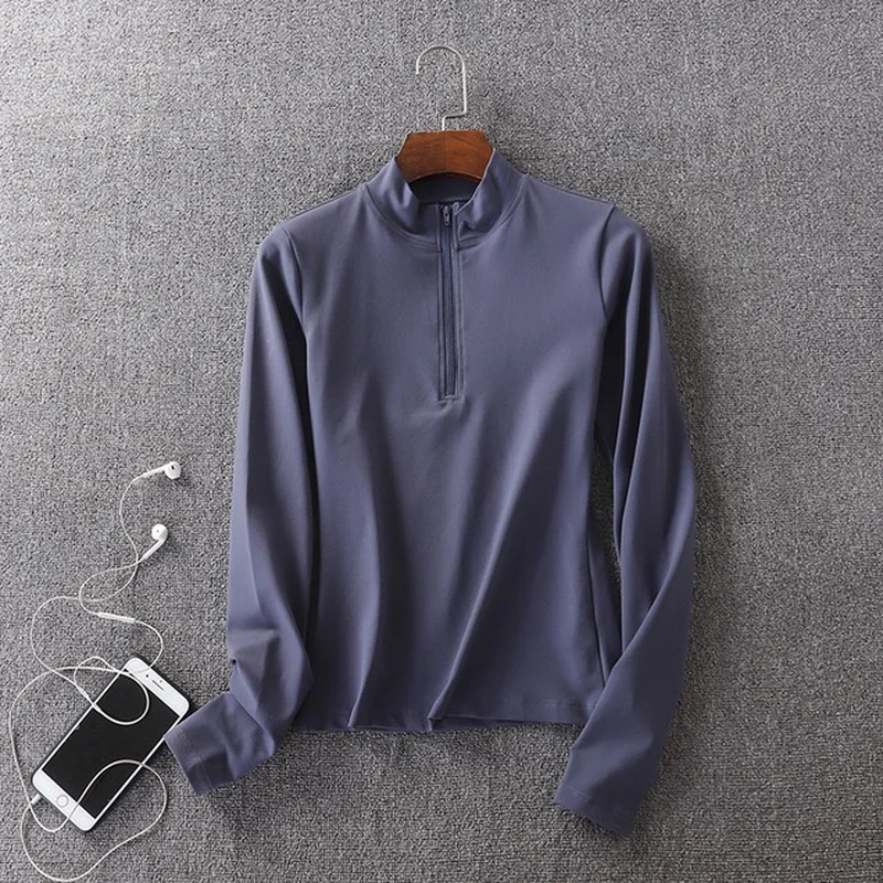 Yoga Top Sport Top Sports Wear for Women Gym Zipper Long Sleeve Yoga Shirt Solid Quick Dry Breathable Fitness Shirt Jersey Mujer