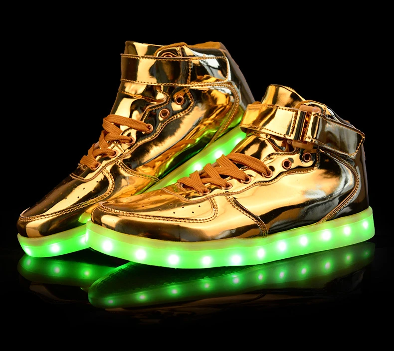 gold shoes with lights