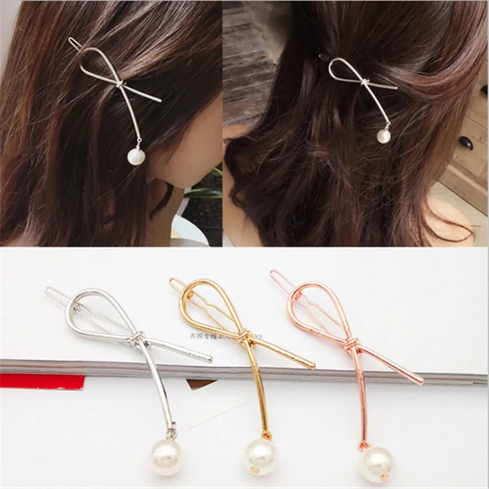 

1 Pc Girl Metal Pearl Bow Knot Hair Pin Barrette Clips Side Hairpin Hair Accessories