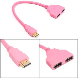 Розовый HDMI 1-2 Splitter кабель штекер Женский 1 в 2 out Кабель-адаптер #77684
