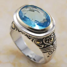 Model New 12*14mm Blue Topaz 925 Sterling Silver Ring Free Delivery F365 USA dimension 6 7 eight 9 10