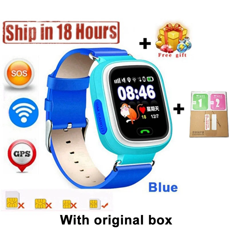 Новое поступление Q90 gps телефон позиционирование модные детские часы 1,22 дюймов цветной сенсорный экран Дети SOS Смарт часы PK Q80 Q50 Q12 - Цвет: Blue