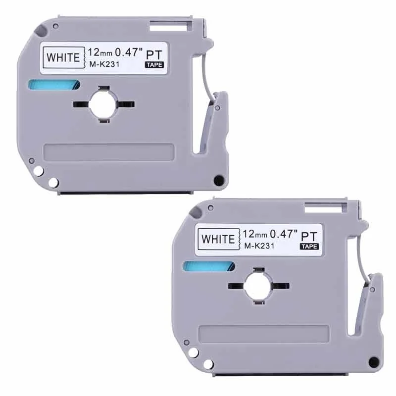 2 Pack Label Tape Compatible for Brother M Series Label Tape Cartridge M-K231 MK231 M231 12mm x 8m 1/2" x 26.2ft