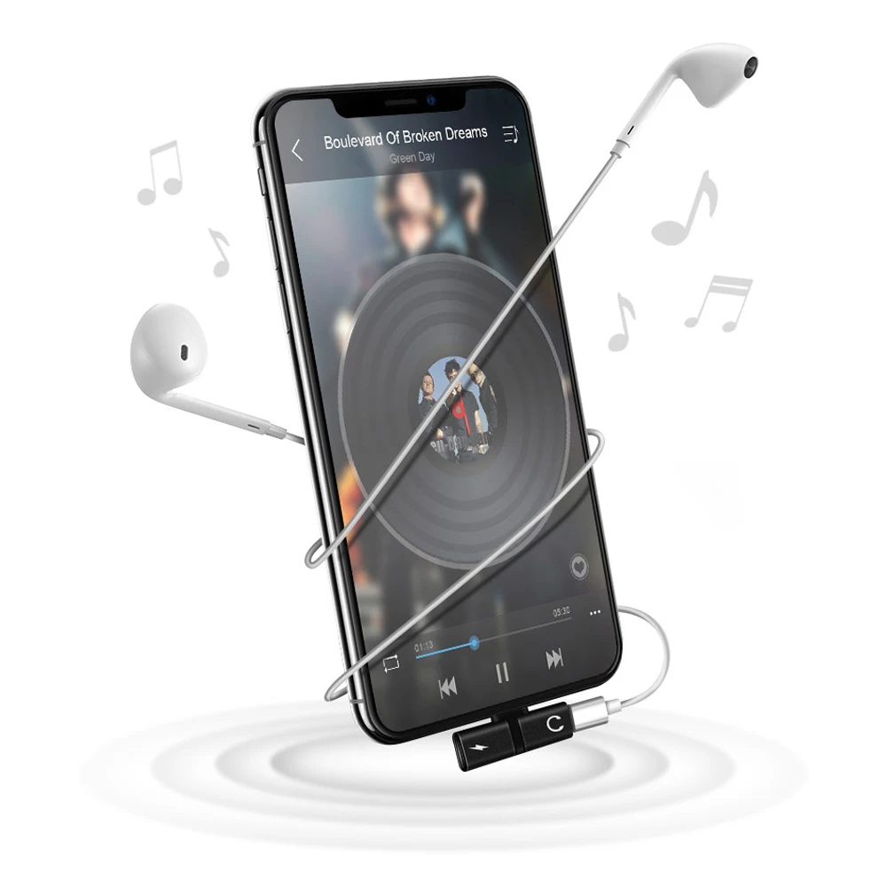 PORTEFEUILLE double adaptateur adapter Case for iphone 7 charging connector adaptateur 2in1 jack headphones adapter for iphone x