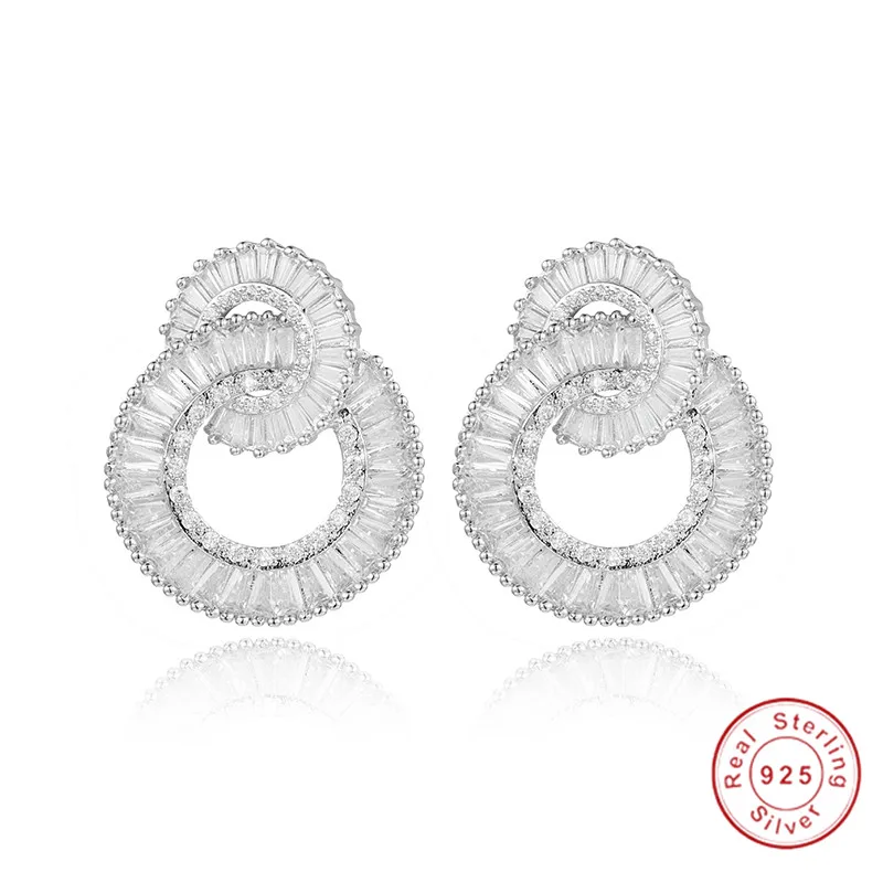 

Luxury 925 silver 5A cubic zirconia trapezoid crystal rounddrop earrings dress patry accessaries so shinning and beautiful