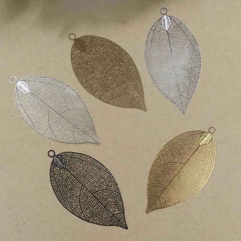 

5pcs 75x35mm Big Hollow Leaf Pendant Gold Silver Plated Earring Charm for Jewelry Making Diy Necklace Bracelet Findings Supplier