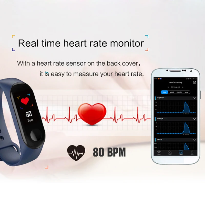 Fitness Bracelet Blood Pressure Outdoor IPS Screen Oxygen Heart Rate Monitor Smart Bracelet M3 Waterproof Wristbands Tracker