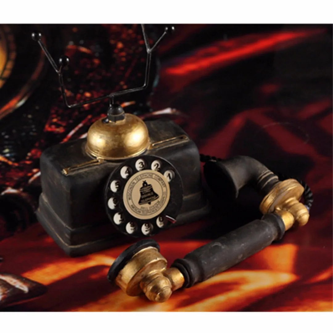 JX-LCLYL Vintage Rotary Telephone Statue Antique Shabby Old Phone Figurine Decor Model