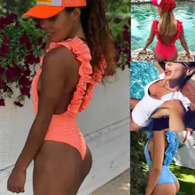 Сексуальный гофрированный Рюш Цельный купальник сплошной Женский купальник боди Лето Пляж одежда купальный костюм купальник с вырезом на спине Монокини