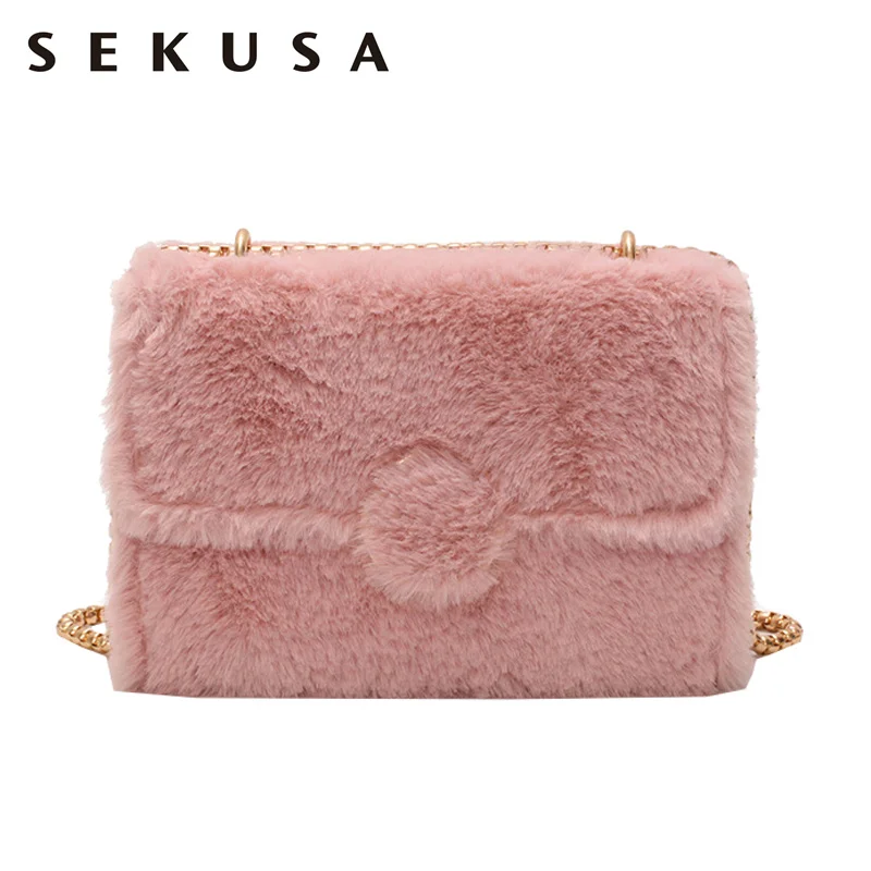 

SEKUSA New Arrival Winter Women Clutches Fur Faux Chain Shoulder Purse Handbags Party Wedding Evening Bags For Female Purse