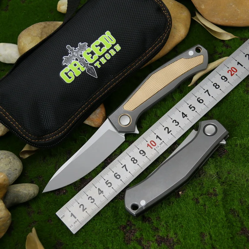

Green thorn poker D2 Steel Flipper Folding Knife Titanium Handle Outdoor Camping Hunting Pocket Fruit kinfe Survival EDC Tools
