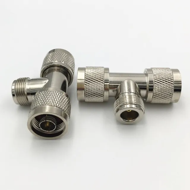 1Pcs Brass N Female Plug to 2 X N Male Jack 3 Way T Type Splitter RF Coax Adapter Connector High Quality