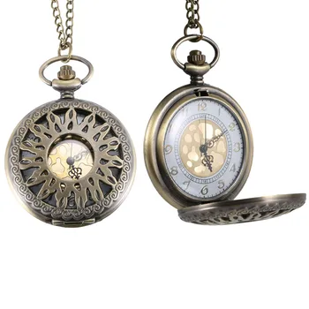 

Quartz Pocket Watch Alloy Chain Hollow Out Pattern Flip Cover Vintage Pendant Watches for Men Women LXH