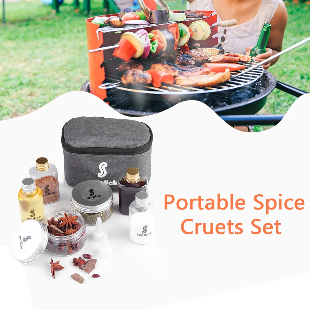 7 PCS Spice Cruets Set Travel Size Salt Bottle BBQ Sauce Container Anise Bottle Storage Bag Set Camping Hiking BBQ Self-driving seasoning jar seasoning container portable food container