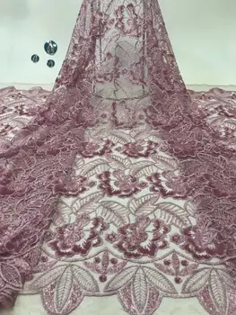 

Pink 2019 High Quality Nigerian Tulle Lace Fabrics Latest Beaded Mesh African Lace Fabric Bride French Net Lace Fabric