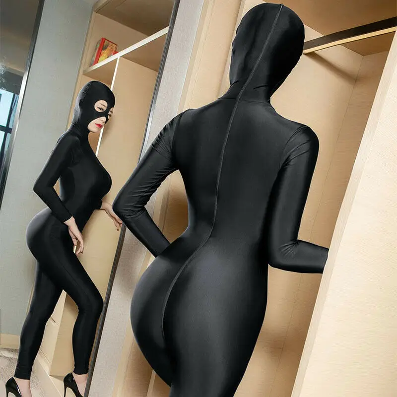 Женский костюм Zentai из лайкры с открытыми глазами, с открытым носом, 2 варианта застежки-молнии, костюм из спандекса, нарядный костюм, комбинезон, комбинезон