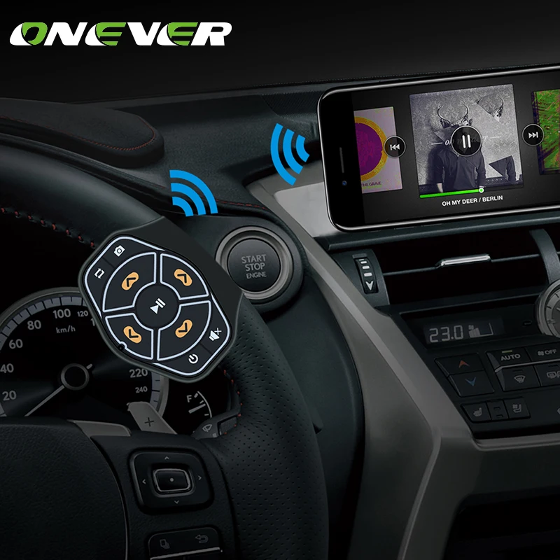 

Onever Wireless Hands-free Bluetooth Remote Control Media Multimedia Player Button for Car Steering Wheel Bike Fit with Android