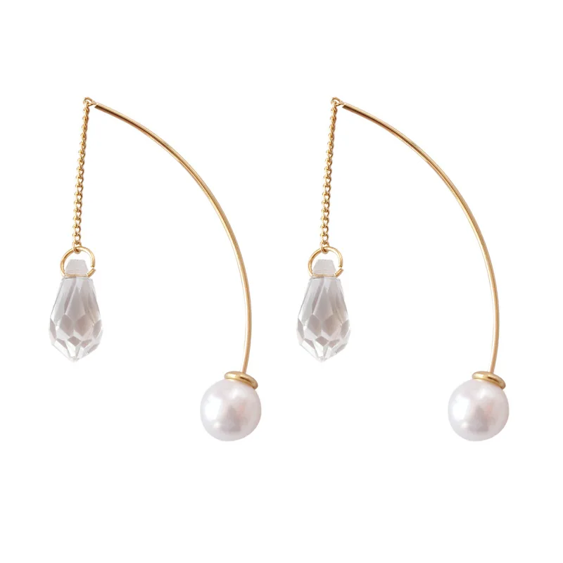 

Round Beads Earrings Long Tassel White Simulated Pearl Crystal Dangle Earrings Gift Jewelry 2017 New For Women Lady Wedding