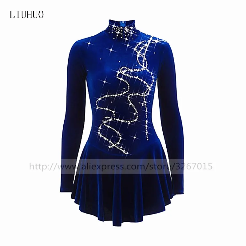 Figure Skating Dress Women's Girls' Ice Skating Dress Royal Blue High elastic velvet fabric Handmade Fine drill 