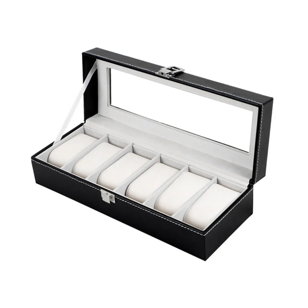 6 сетки коробка для часов черный PU кожа изысканные Слоты наручные органайзер для часов выставочная витрина для украшений держатель для хранения