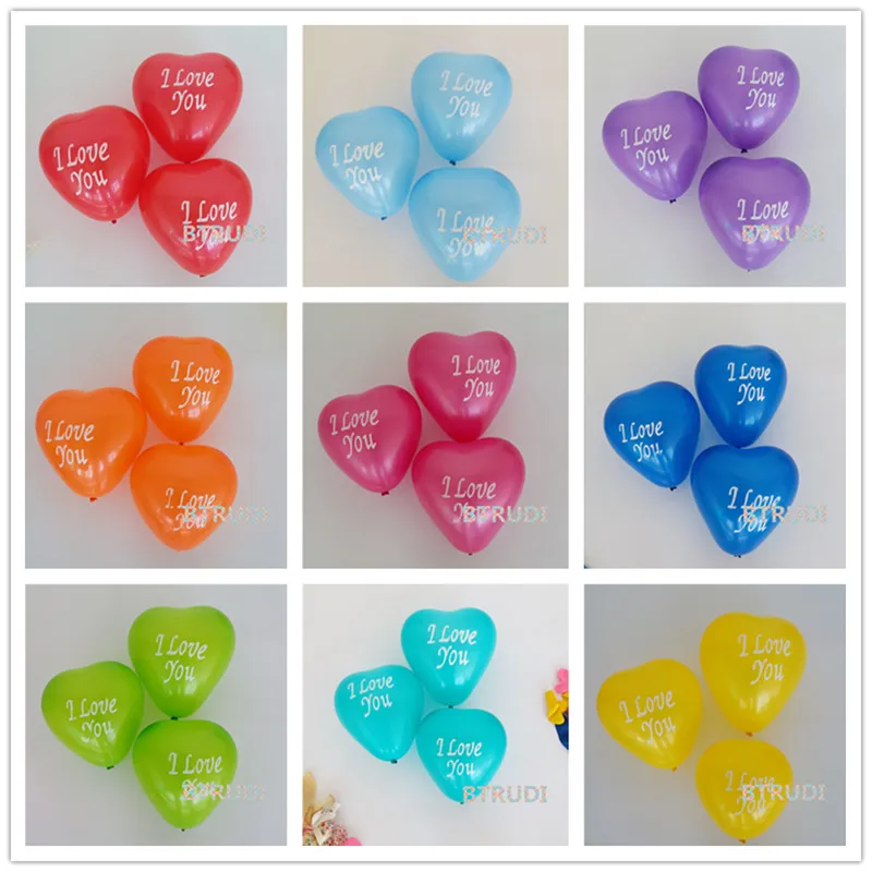 

100pcs /lot 2.2g heart I LOVE YOU Printing LaTeX balloons Valentine's day wedding Decorative ballon High quality balloon