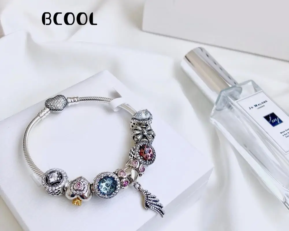 

100%925 Sterling Silver Original 1:1 Stylish Silver Charm Bracelet For Feminine Angel Wing Bracelet Jewelry
