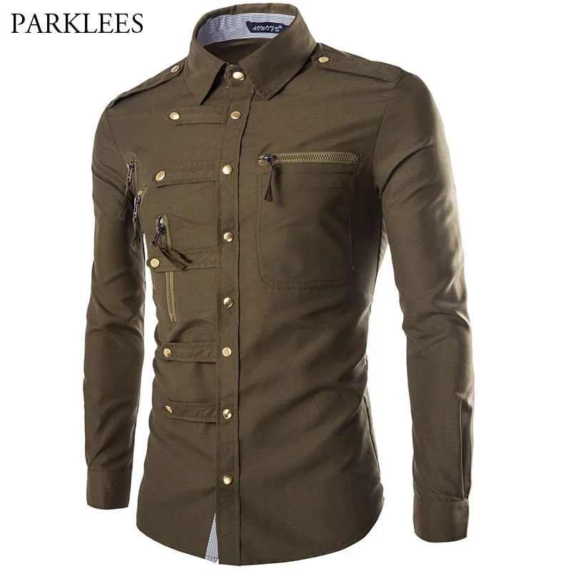 military green dress shirt