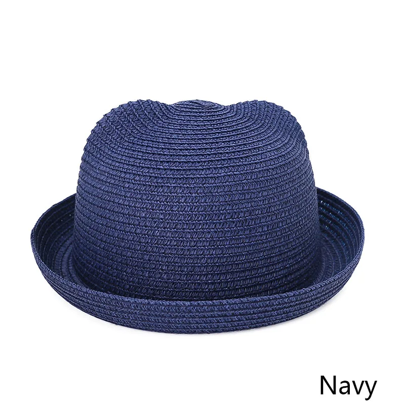 DMROLES детская летняя шапочка соломенные шляпы для девочек и мальчиков детские уши детские шляпы от солнца однотонные пляжные шляпы реквизит для фотосъемки - Цвет: Navy