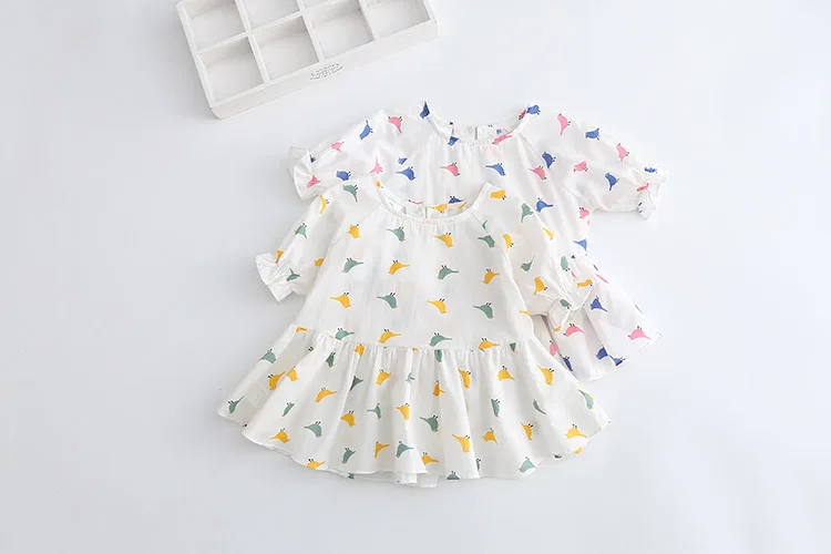 2018 Hot Summer 2 3 4 6 8 9 10Years Thin Sweet Cute Cartoon Animal Print Blouse Baby Kids Girls Short Lantern Sleeve Dress Shirt (12)