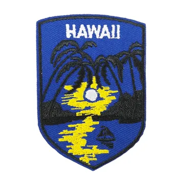 

Surf Hawaii Embroidered Iron On patch Beach vacation sunset island Coconut tree sew on Badge Luggage tag deco sticker
